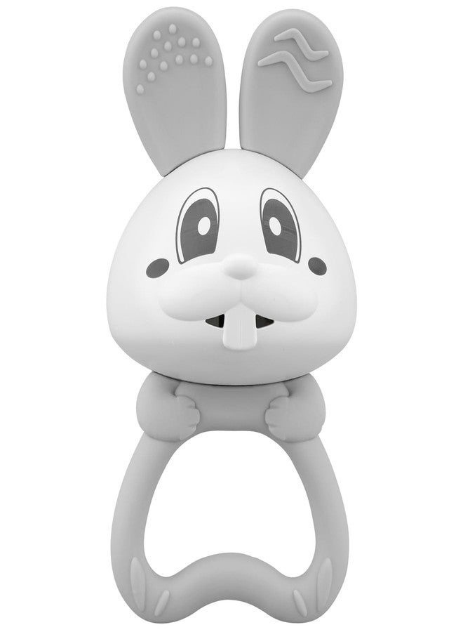 Mombella Baby Teething Toys 3–6 Months with Rattle, Bunny Easter Basket Stuffers for Babies 6–12 Months, Baby's First Toy with Anti Drop Strap, Teething Relief Baby Chew Toys, Easter Gifts, Grey - Image 1