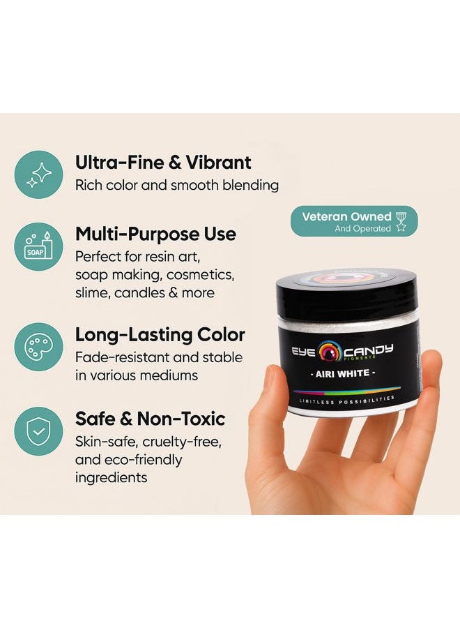 Eye Candy Pigments Premium White Mica Powder - Airi White (50gr) - for Epoxy, Resin, Soap, Paint, Woodworking, Acrylic Pouring, Bath Bombs, Fishing Lures - DIY Arts and Crafts Additive - Image 2