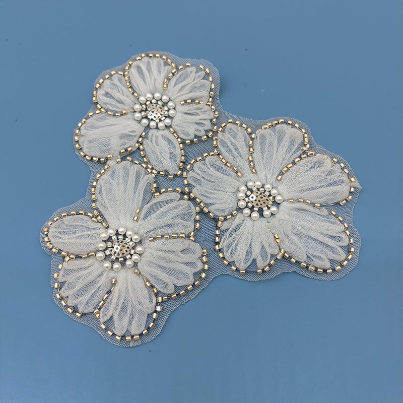 Floral Beaded Mesh Patch Invisible Repair Applique Hide Clothing Holes Decor - Image 4