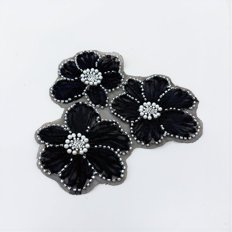 Floral Beaded Mesh Patch Invisible Repair Applique Hide Clothing Holes Decor - Image 2