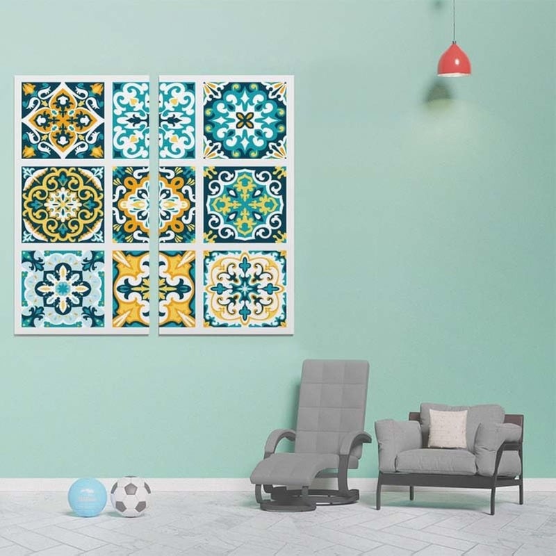 BPA Multicolour Canvas Wall Art - Symmetric Tile Design - Image 1