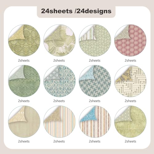 Colabrili 24 Pack Scrapbook Paper 12 × 12 Textured Patterned Paper, Vintage Double-Sided Decorative Craft Papers Scrapbooking Supplies for DIY Card Making Photo Album Journal Decor (Fabric Texture) - Image 3