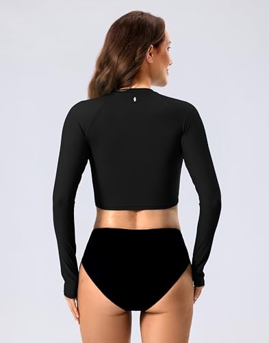 Soothfeel Rash Guard for Women Long Sleeve Crop UPF 50+ Sun Protection Swim Shirts Quick Dry Bathing Suits Swimsuit Tops Only Black S - Image 2