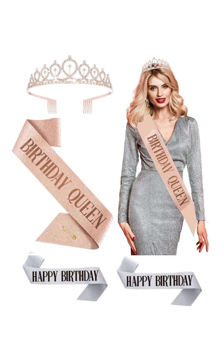 أوللاي طقم وشاح عيد ميلاد فتاة وتاج من حجر الراين - Image 1