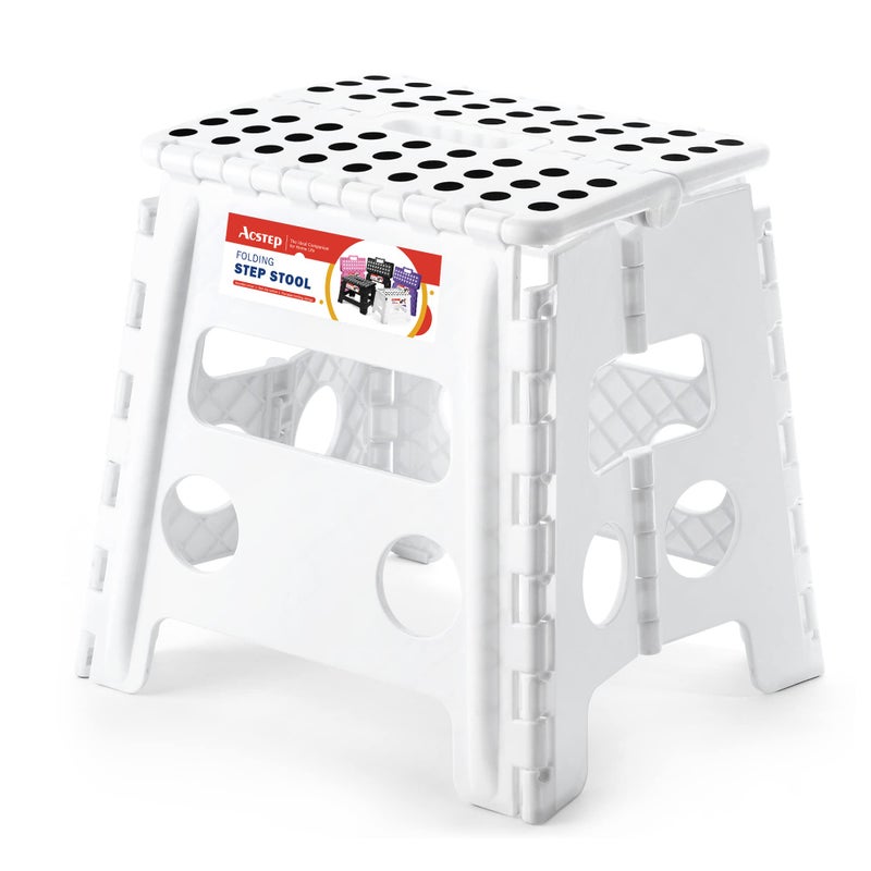 ACSTEP 13 inch Height Premium Heavy Duty Foldable Stool for Adults Kitchen Garden Bathroom Stepping Stool White