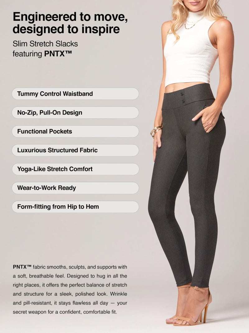 Conceited Womens Dress Pants with Tummy Control - Wear to Work - Stretch High Waisted Slacks with Pockets - Charcoal Grey - X-Large - Image 4