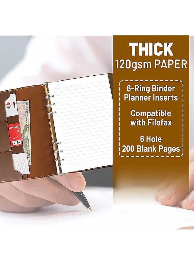 erorex A5 6 Ring Binder Planner Inserts 8 1 4 X 5 5 8 Inch Thick Cream Color Blank Loose Leaf A5 Paper Refills Compatible With Filofax 6 Hole 100 Sheets 200 Blank Pages  - Image 3