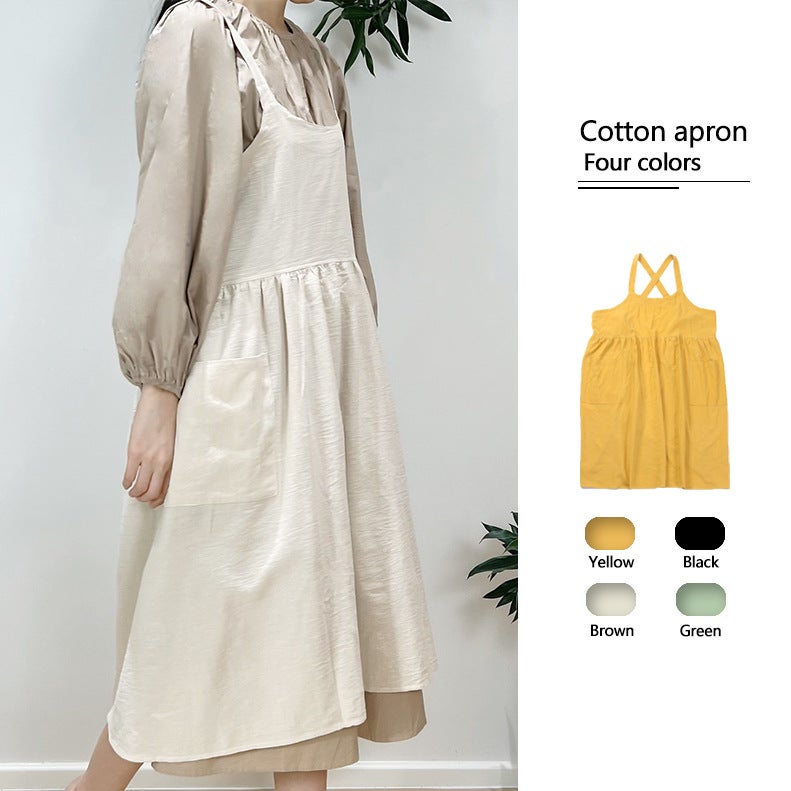 Manufacturers Korean Version Of Cotton Art Sling Apron Cotton Linen Printing Kitchen Florist Overalls Printing Logo - Image 2