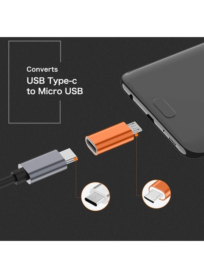 JXMOX محول USB C إلى Micro USB، (4-pack) موصل أنثوي من نوع C إلى ذكر Micro USB يدعم الشحن ومزامنة البيانات متوافق مع Samsung Galaxy S7/S7 Edge، Nexus 5/6 وأجهزة Micro USB (برتقالي) - Image 2