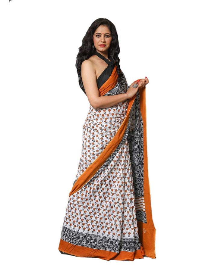 Kiaaron Kiaaron Women's Hand Block Kalamkari Batik Bagru Jaipuri Ikat Printed Handloom Pure Cotton Mulmul Traditional Ethnic Cotton Sarees With Printed Blouse Piece - Yellow_White - Image 2