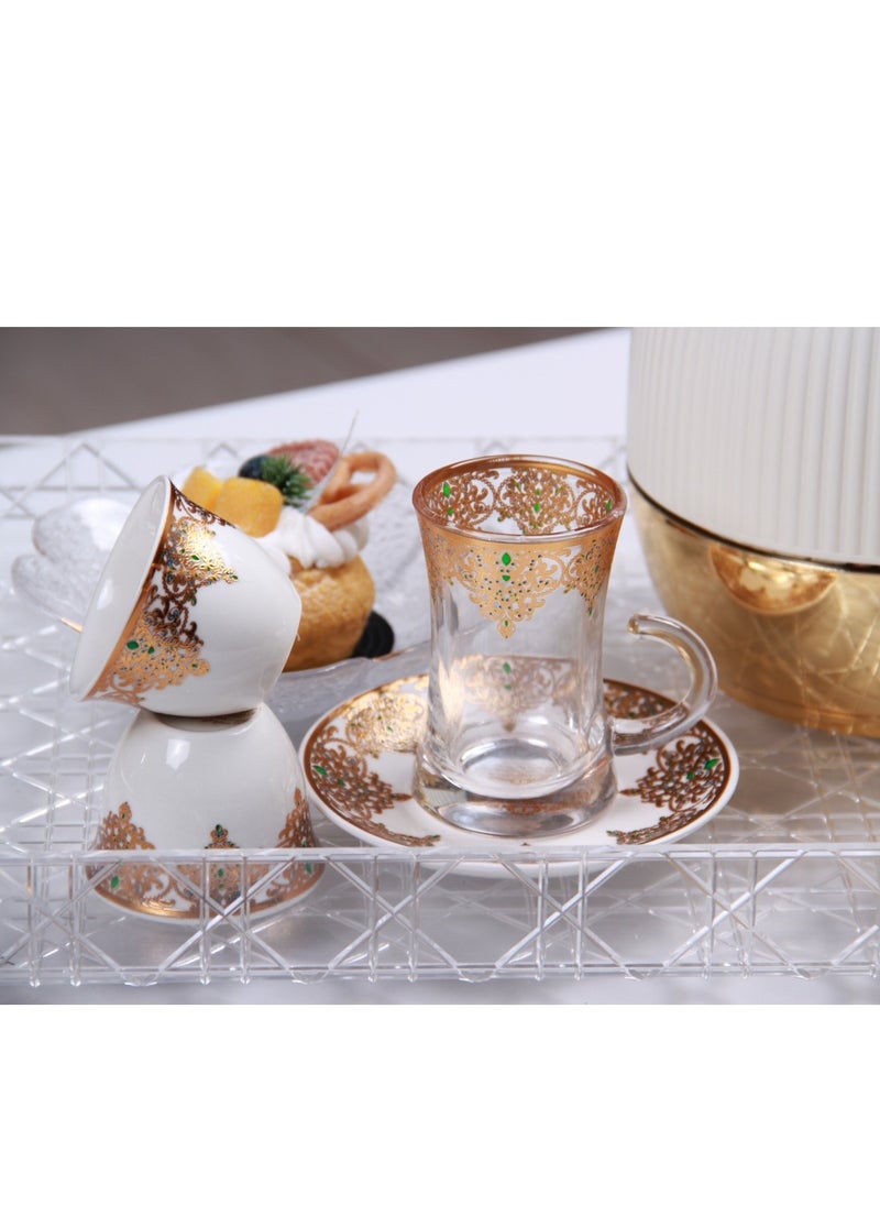 ماركة غير محددة طقم كاسات شاي زجاجي وفناجين قهوة سيراميك مع الصحون  - Image 5