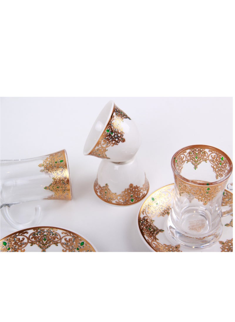 ماركة غير محددة طقم كاسات شاي زجاجي وفناجين قهوة سيراميك مع الصحون  - Image 4
