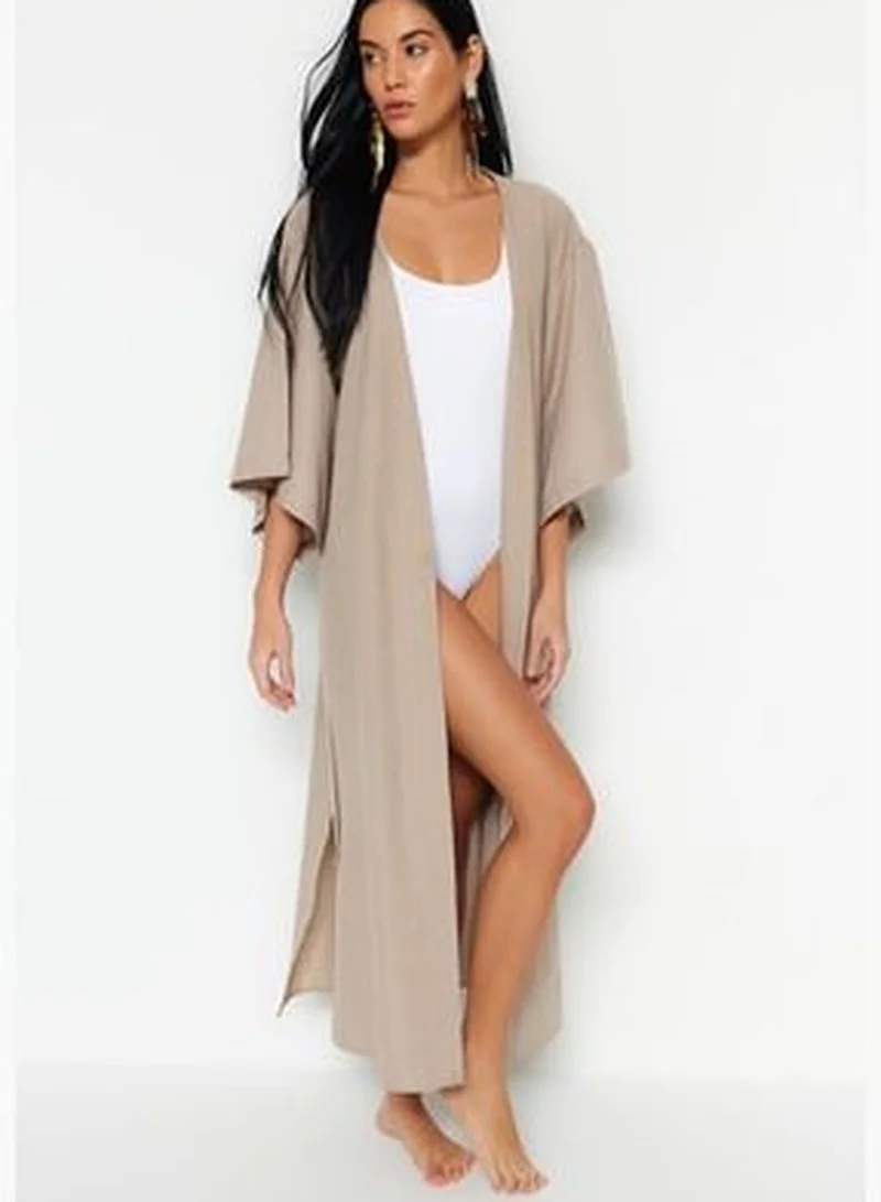 trendyol Beige Belted Maxi Woven Kimono & Kaftan TBESS23KM00058