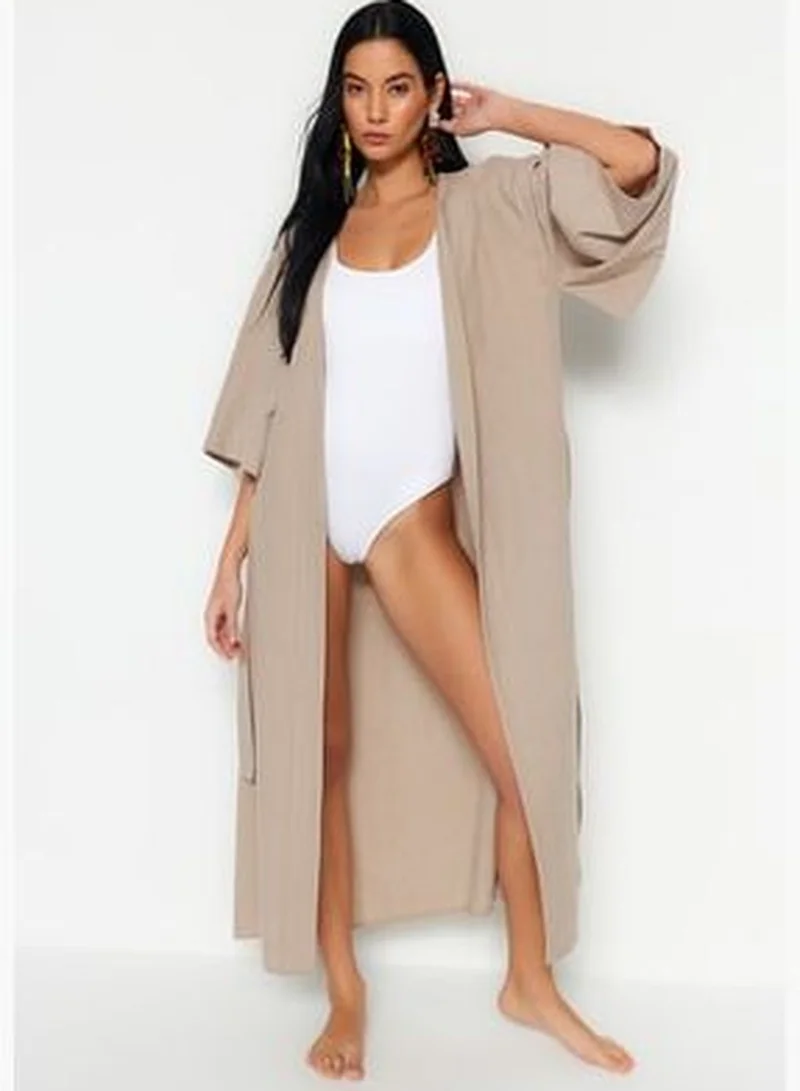 trendyol Beige Belted Maxi Woven Kimono & Kaftan TBESS23KM00058