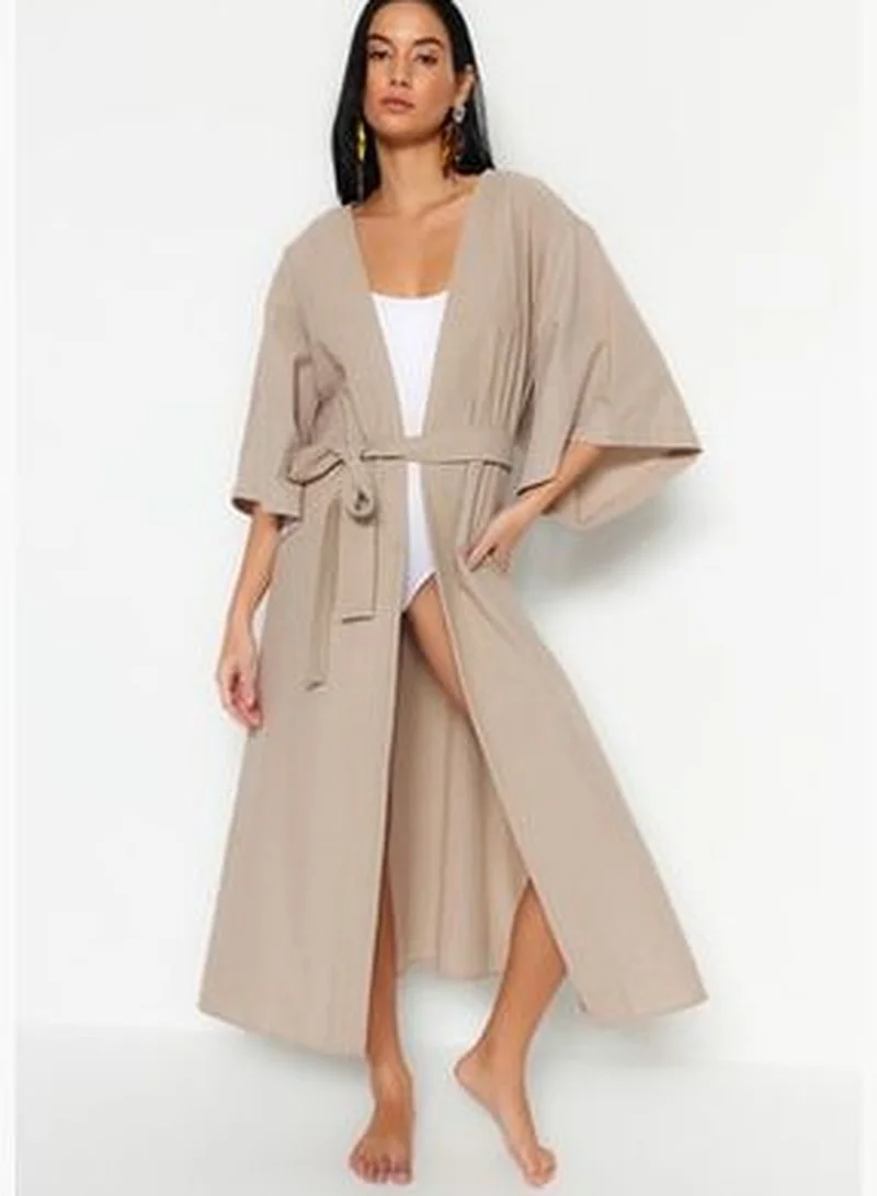 trendyol Beige Belted Maxi Woven Kimono & Kaftan TBESS23KM00058