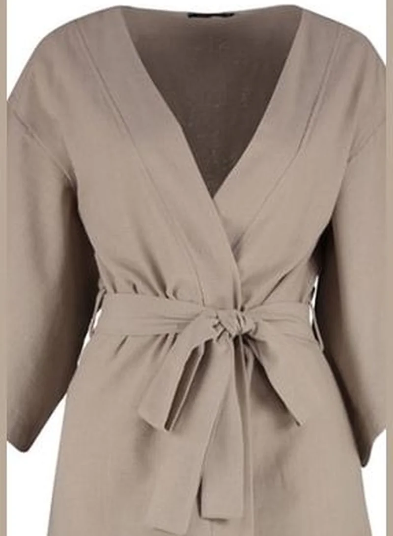 trendyol Beige Belted Maxi Woven Kimono & Kaftan TBESS23KM00058