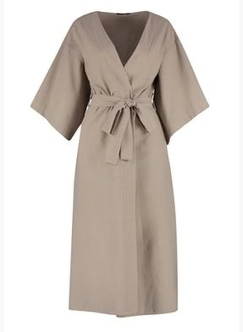 trendyol Beige Belted Maxi Woven Kimono & Kaftan TBESS23KM00058