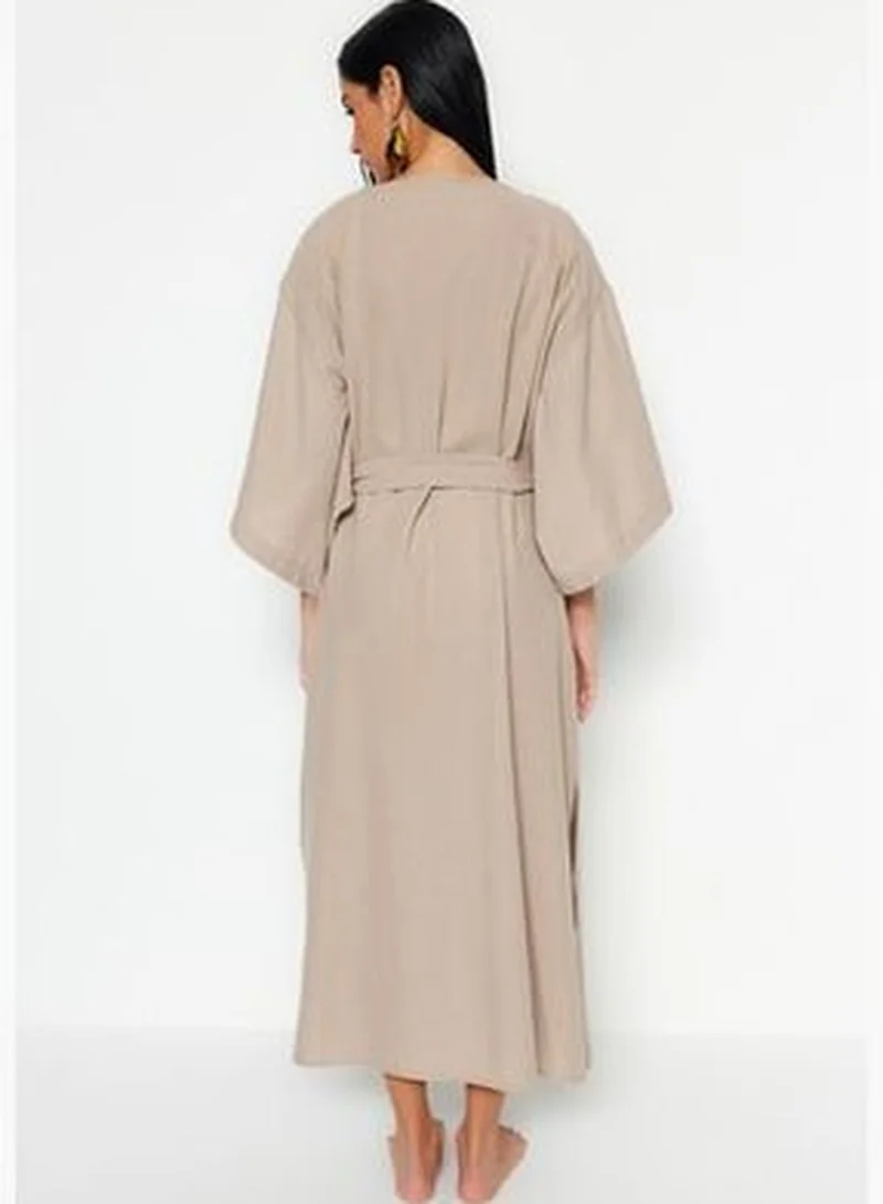 trendyol Beige Belted Maxi Woven Kimono & Kaftan TBESS23KM00058