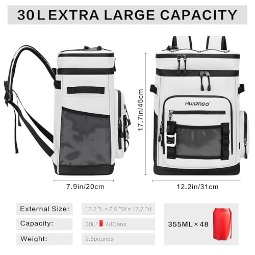 Hulongo Large Waterproof Insulated Cooler Backpack for Men Women Leak Proof Cooler Backpack for Camping Beach Fishing Picnic Travel Outdoor 30L 48Cans White - Image 3