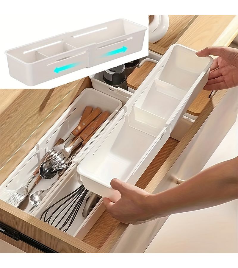 Small Size Retractable Drawer Organizer Box Multifunctional Sorting Storage Container For Kitchen Tableware School Office Supplies Home Organization - Image 1