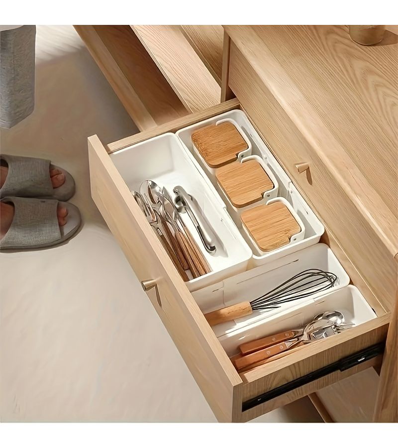 Small Size Retractable Drawer Organizer Box Multifunctional Sorting Storage Container For Kitchen Tableware School Office Supplies Home Organization - Image 2