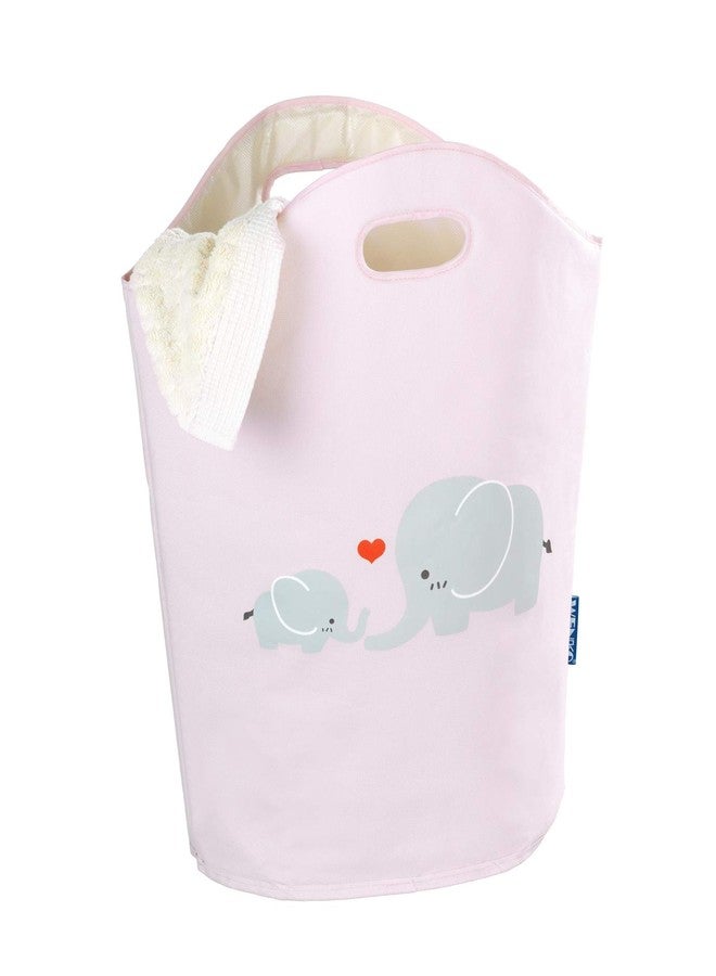 WENKO Kids Laundry Hamper, Baby Hamper for Nursery, Baby Basket for Dirty Clothes, Elephant Nursery Hamper, Toy Basket with Handles, Pink Laundry Bin, 15.7 x 20.5 x 7.9 inch - Image 1
