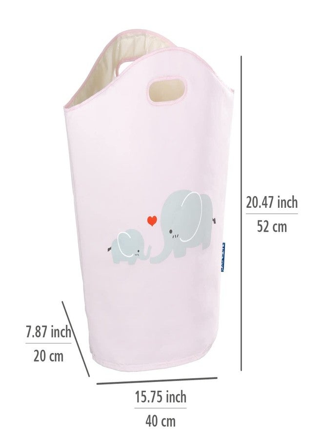 WENKO Kids Laundry Hamper, Baby Hamper for Nursery, Baby Basket for Dirty Clothes, Elephant Nursery Hamper, Toy Basket with Handles, Pink Laundry Bin, 15.7 x 20.5 x 7.9 inch - Image 3