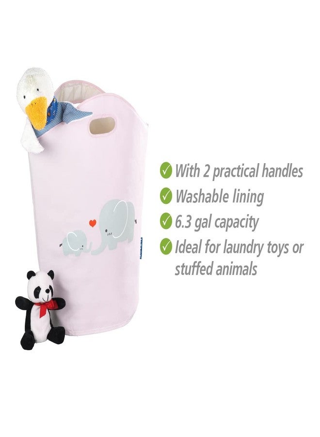 WENKO Kids Laundry Hamper, Baby Hamper for Nursery, Baby Basket for Dirty Clothes, Elephant Nursery Hamper, Toy Basket with Handles, Pink Laundry Bin, 15.7 x 20.5 x 7.9 inch - Image 2