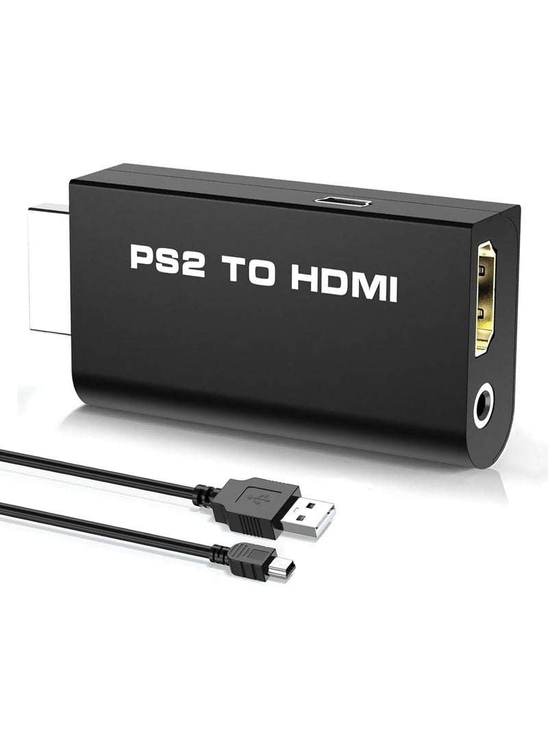 HDMI New PS2 to HDMI Converter Adapter, Video Converter with 3.5mm Audio Output for HDTV HDMI Monitor, with USB Power Cable, Supports All PS2 Display Modes, Mini PS2 To HDMI Converter Black - Image 1