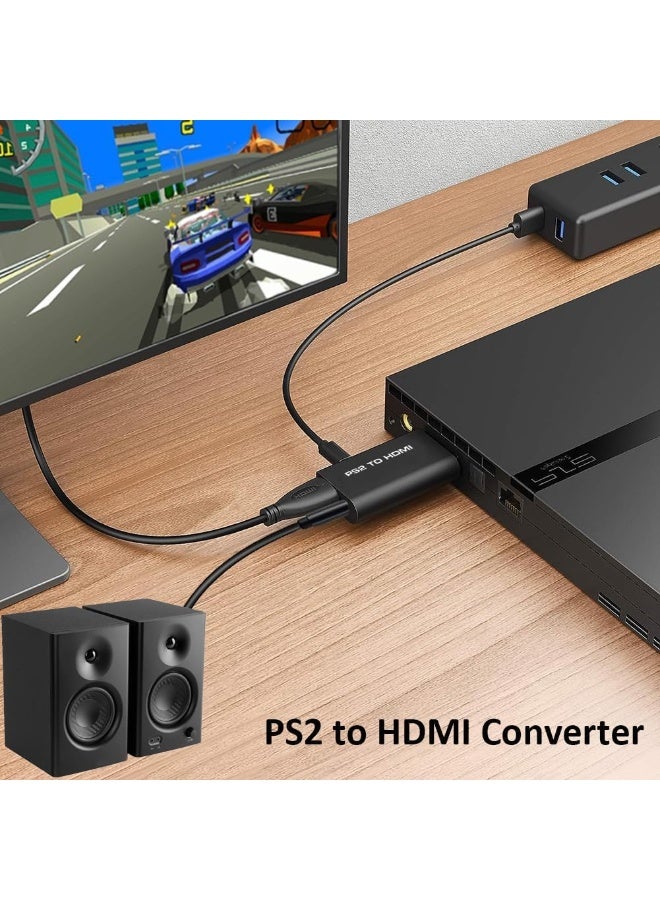 HDMI New PS2 to HDMI Converter Adapter, Video Converter with 3.5mm Audio Output for HDTV HDMI Monitor, with USB Power Cable, Supports All PS2 Display Modes, Mini PS2 To HDMI Converter Black - Image 2