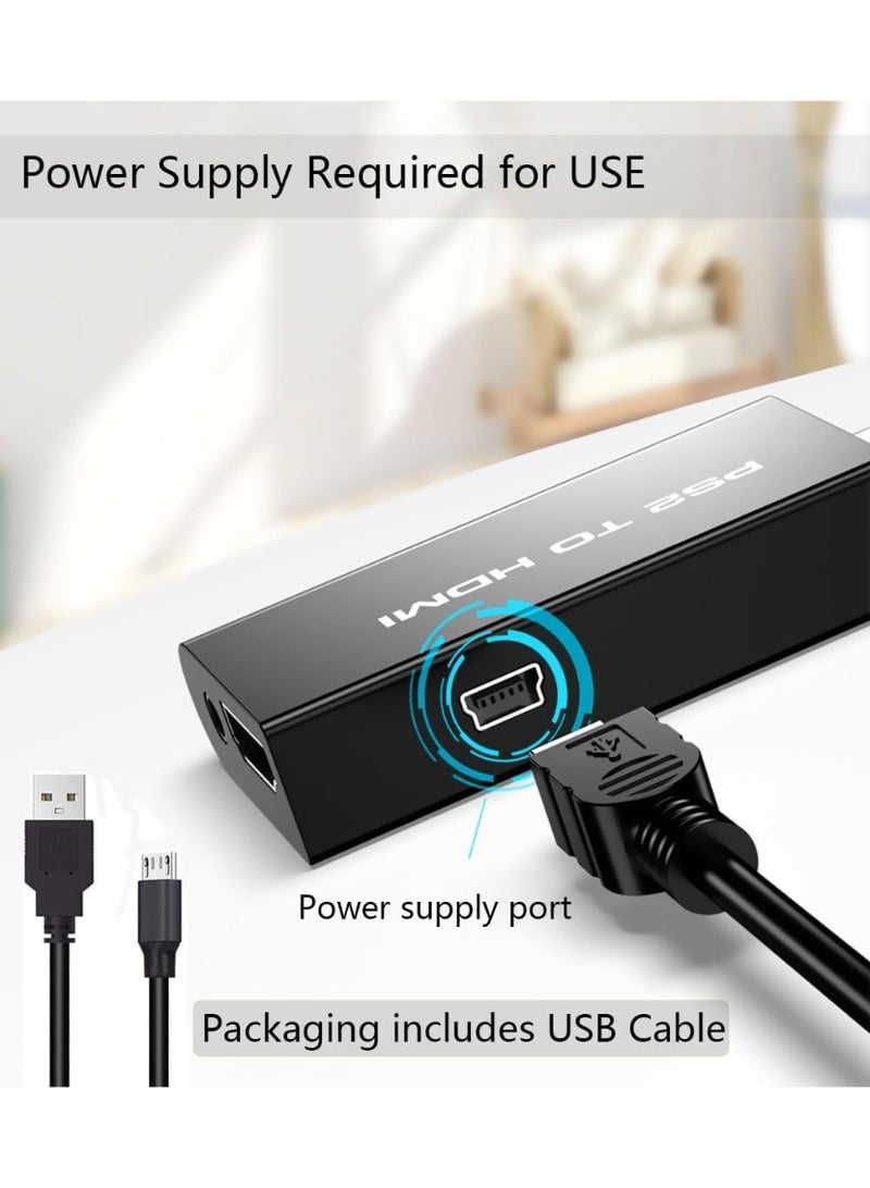 HDMI New PS2 to HDMI Converter Adapter, Video Converter with 3.5mm Audio Output for HDTV HDMI Monitor, with USB Power Cable, Supports All PS2 Display Modes, Mini PS2 To HDMI Converter Black - Image 4