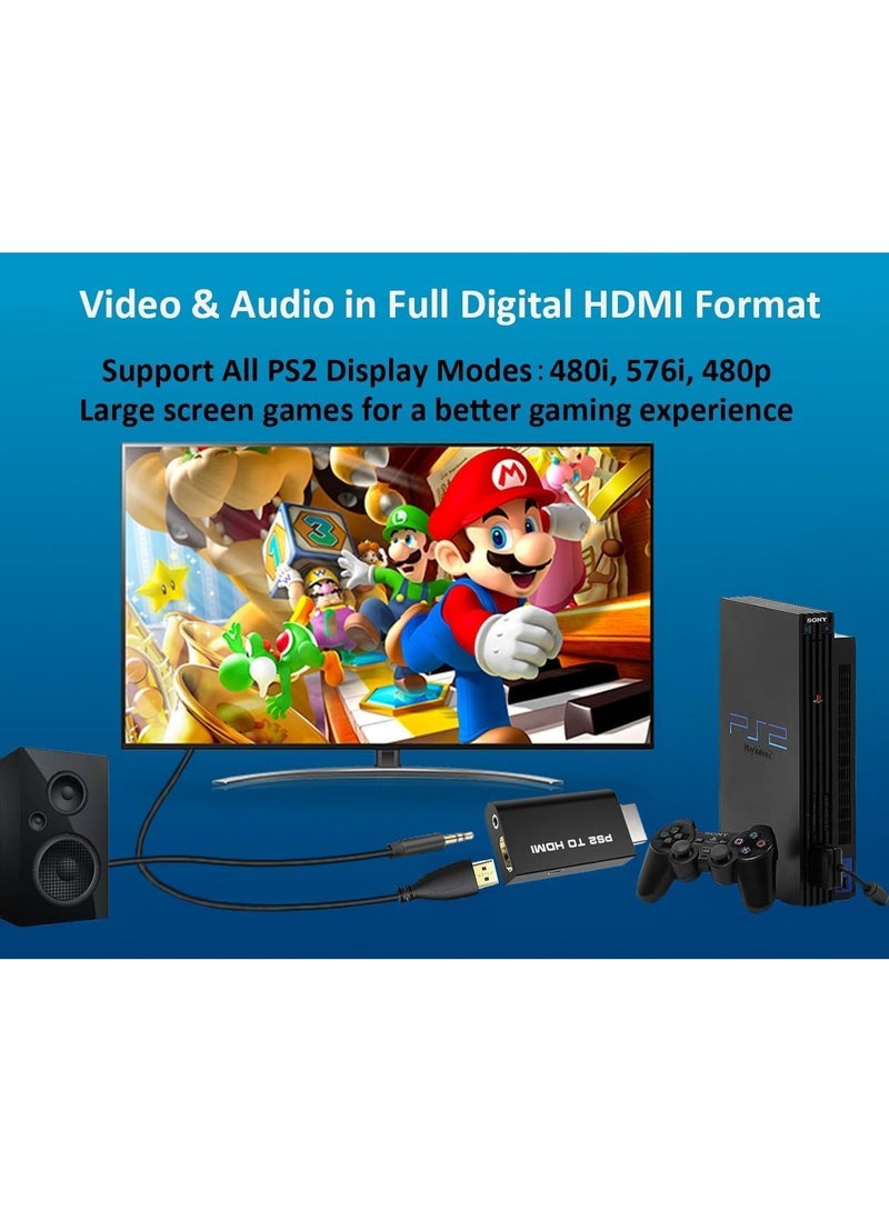 HDMI New PS2 to HDMI Converter Adapter, Video Converter with 3.5mm Audio Output for HDTV HDMI Monitor, with USB Power Cable, Supports All PS2 Display Modes, Mini PS2 To HDMI Converter Black - Image 3