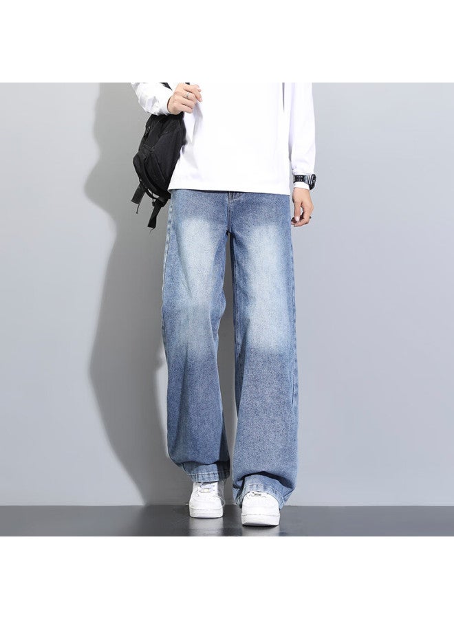 Dingfengbaoluo Men's American Street Style Denim Jeans Spring Casual Loose Trendy Straight-leg Pants Xgb05 Medium Blue XL - Image 2