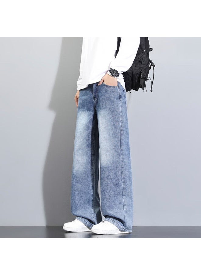 Dingfengbaoluo Men's American Street Style Denim Jeans Spring Casual Loose Trendy Straight-leg Pants Xgb05 Medium Blue XL - Image 4