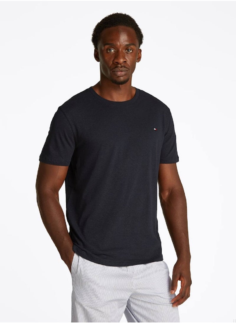 TOMMY HILFIGER Men's Textured Crew Neck T-Shirt - Cotton Blend, Navy Blue  - Image 1