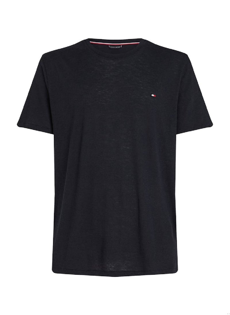TOMMY HILFIGER Men's Textured Crew Neck T-Shirt - Cotton Blend, Navy Blue  - Image 3