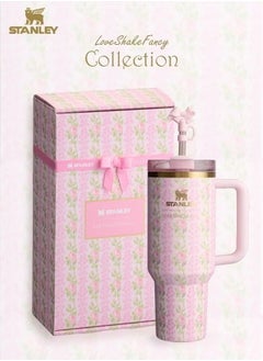 Love Shack Fancy H2.0 Flow State 40oz  Cortex Tumbler, Stainless Steel Vacuum Insulated Quencher with Lid, Straw, and Stopper, Ideal for Water and Iced Tea, Keeps Drinks Cold, Presented in Elegant Gift-Ready Packaging PINK