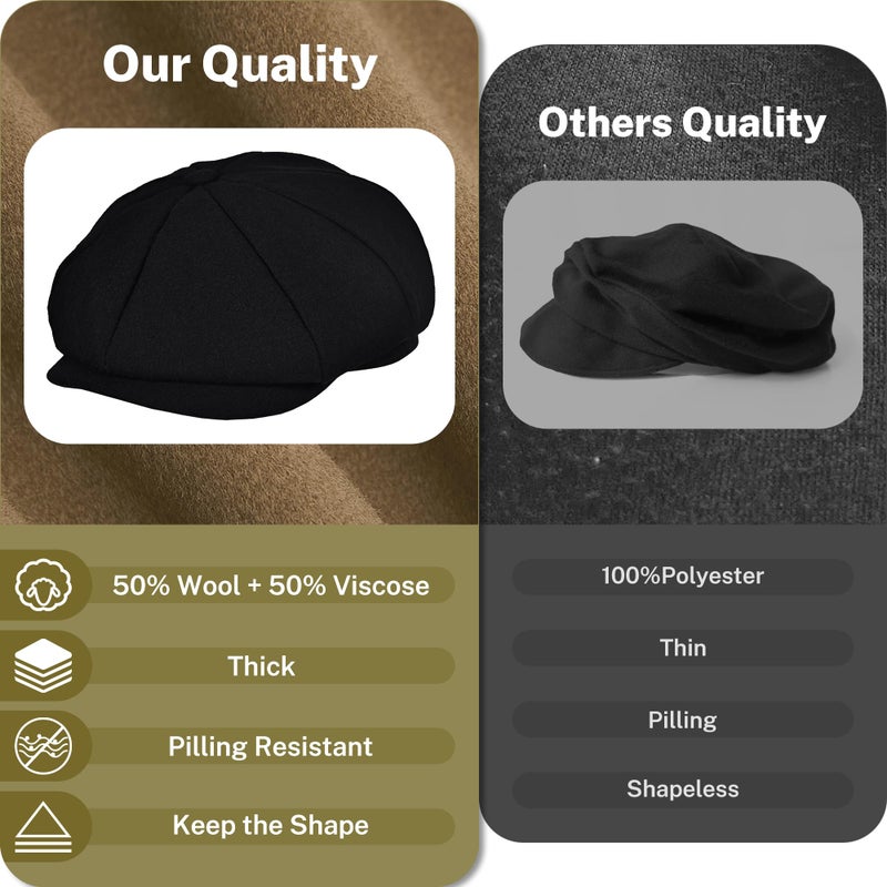 KUJUHA Wool Newsboy Cap for Men Flat Irish Cabbie Ivy Gatsby Newsboy Driving Hat Hunting Cap - Image 4