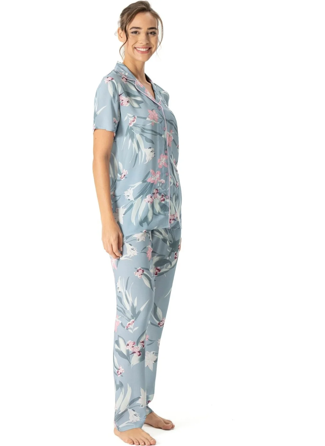 يو اس بولو اسن BASE. Polo Assn. 17047 Women's Short Sleeve Front Buttoned Pajama Set-Mint