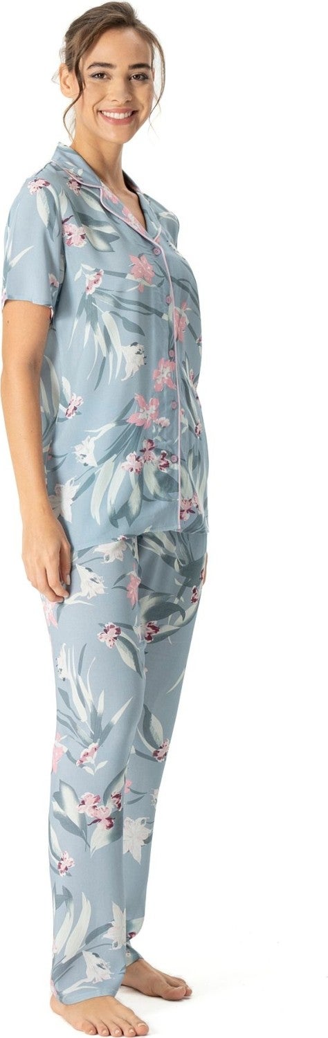 U.S. Polo Assn. BASE. Polo Assn. 17047 Women's Short Sleeve Front Buttoned Pajama Set-Mint - Image 2