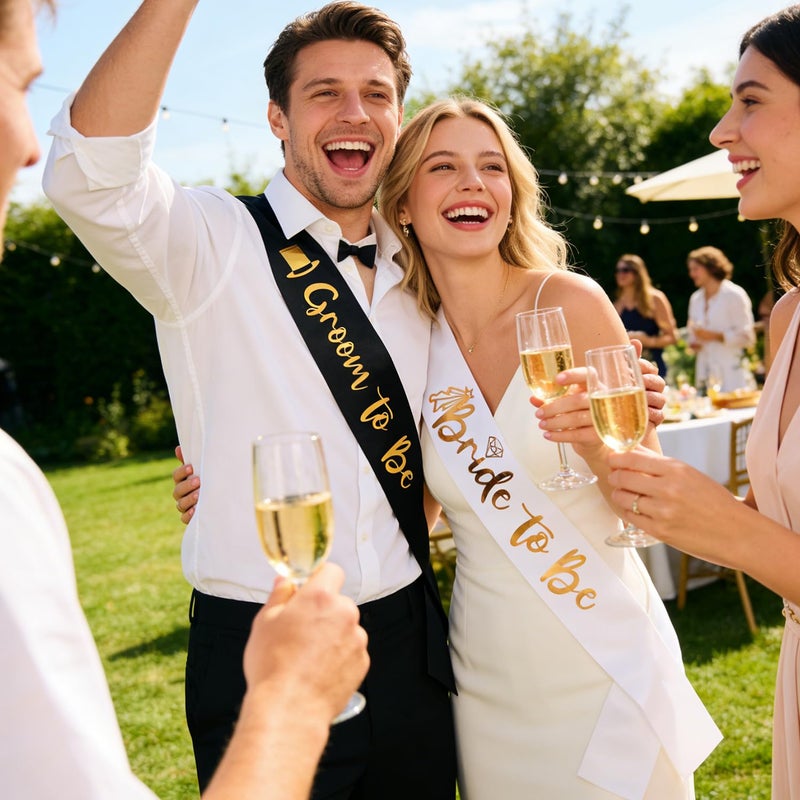 Docooniver 4 Pcs Bachelorette Party Decorations Bride & Groom to be Sash Tiara/Crown Veil Engagement Party Accessories Bridal Shower Gifts for Bride - Image 3