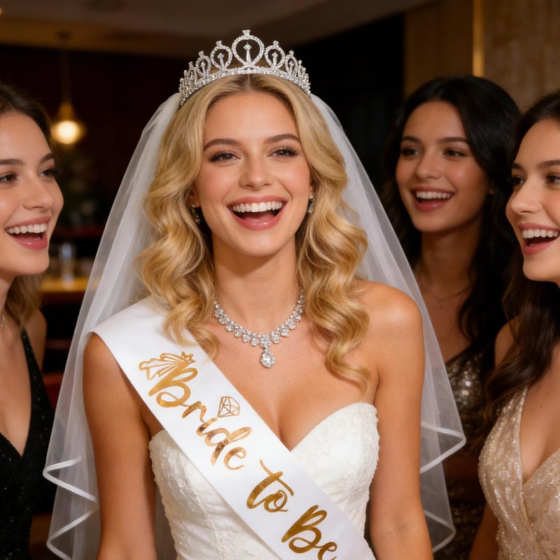 Docooniver 4 Pcs Bachelorette Party Decorations Bride & Groom to be Sash Tiara/Crown Veil Engagement Party Accessories Bridal Shower Gifts for Bride - Image 2