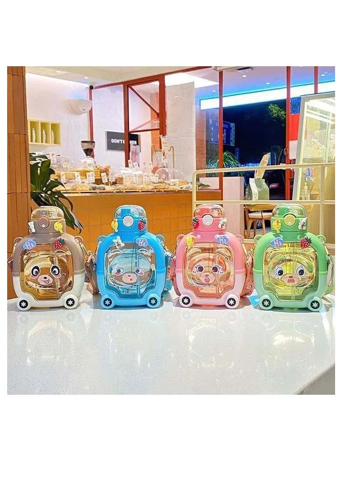 Emoji Drinking Bottle For Kids Adults Boys Girls 1000Ml School Bottle With Free Straw, Strap And Stickers Pink Color - Image 2