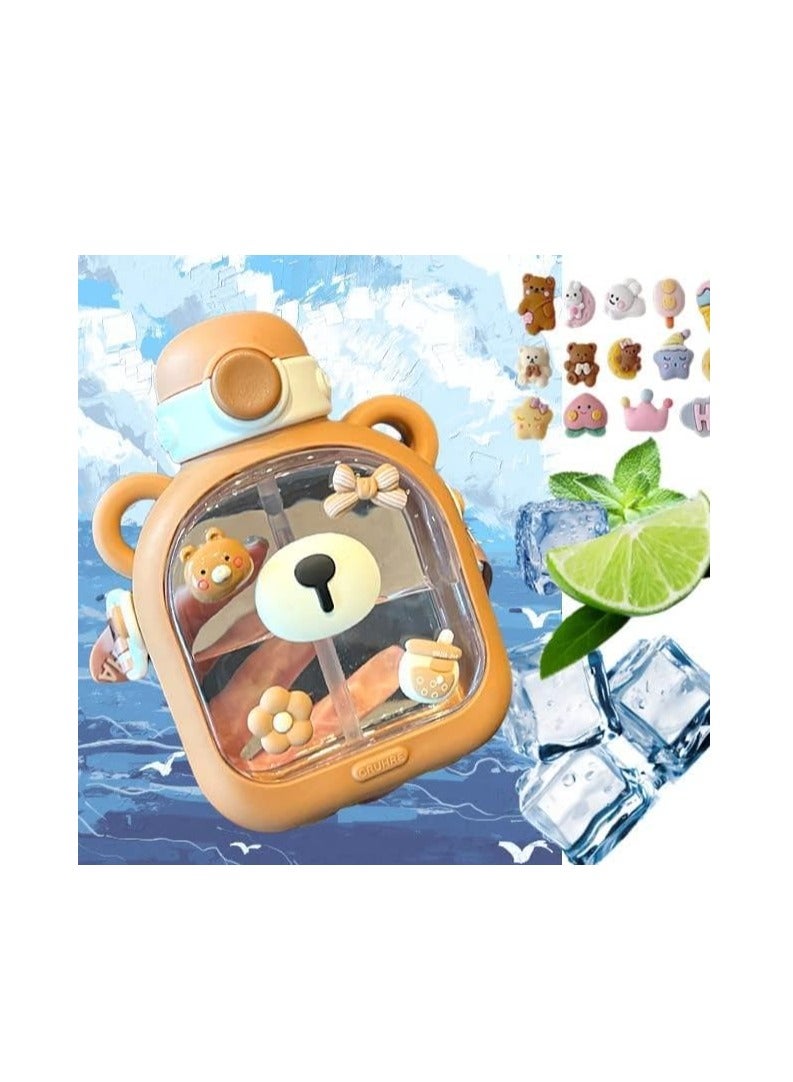 Emoji Drinking Bottle For Kids Adults Boys Girls 1000Ml School Bottle With Free Straw, Strap And Stickers Pink Color - Image 4