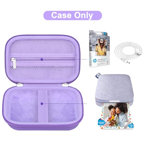 Canboc Carrying Case for HP Sprocket 2x3 Instant Smartphone Photo Printer, Kodak Step Wireless Mobile Photo Printer, Zipper Mesh Bag fits Photo Paper Cable, Purple - Image 2