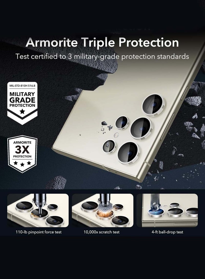 Wtech Samsung Galaxy S25 Ultra 2025 Premium Alloy Ring Camera Lens Tempered Glass Protector Shield (MLGITR) - Clear - Image 3