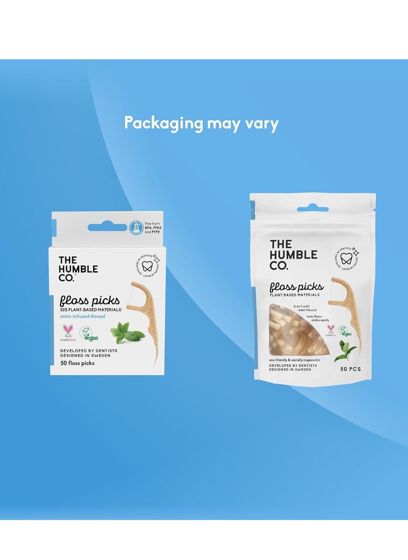 The Humble Co. - The Humble Co. Floss Picks (200 Count) – Plant Based Dental Floss Picks for Superior Oral Care, Dental Hygiene, and Gum Health, Cruelty Free Tooth Floss Picks (Mint, Double Thread) - Image 1