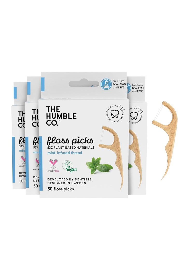 The Humble Co. - The Humble Co. Floss Picks (200 Count) – Plant Based Dental Floss Picks for Superior Oral Care, Dental Hygiene, and Gum Health, Cruelty Free Tooth Floss Picks (Mint, Double Thread) - Image 1