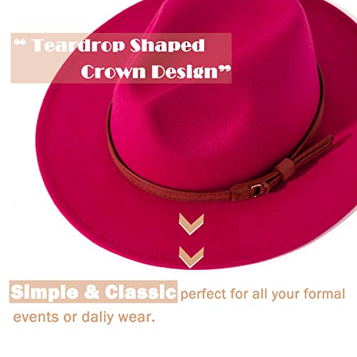 Lisianthus Men & Women Vintage Wide Brim Fedora Hat with Belt Buckle (A-Rose, Men L; Hat Circumference: 59-60cm) - Image 2