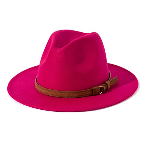 Lisianthus Men & Women Vintage Wide Brim Fedora Hat with Belt Buckle (A-Rose, Men L; Hat Circumference: 59-60cm) - Image 1